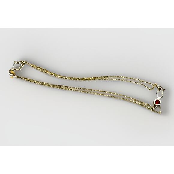 14K Gold over Sterling 2 Stone Dainty Chain Bracelet- Ruby Pink Stone Bezel Set - Picture 5 of 13